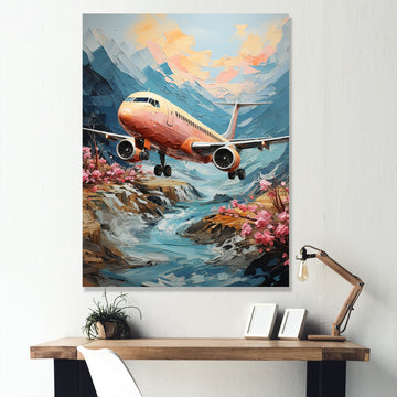 Impressionist Aerial Plane Mid Flight - Plane Canvas Wall Art